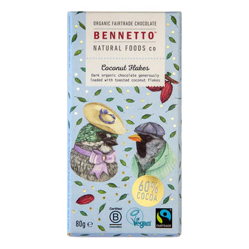 Coconut Flakes Dark Chocolate Block 80g - Bennetto