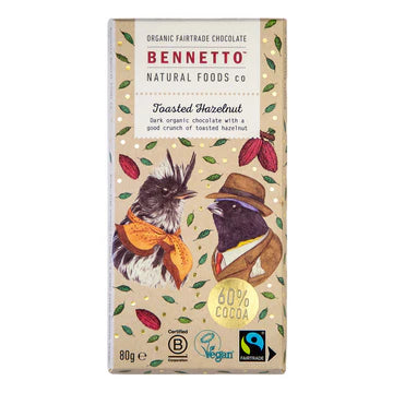 Toasted Hazelnut Dark Chocolate Block 80g - Bennetto